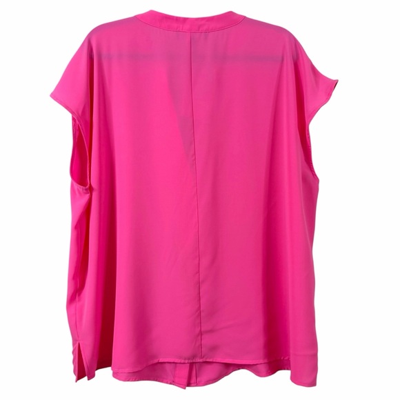 ELOQUII Women Bright Pink Short Sleeve Blouse 20 Plus Barbiecore Semi Sheer‎ - Picture 4 of 11